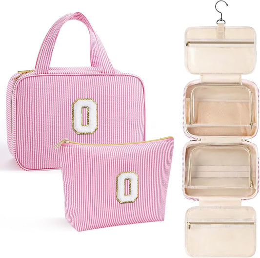 YOOLIFE Travel Toiletry Bag for Women - Hanging Toiletry Bag Makeup Bag, Portable Toiletries Cosmetic Bag, Airplane Travel Essentials - Letter O, Pink