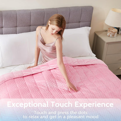 L'AGRATY Weighted Blanket for Adult - 60"x80" 15lbs Minky Dots Heavy Blanket with Glass Beads: Soft Breathable for All-Season Summer Fall Winter Thick Comfort for Sleeping