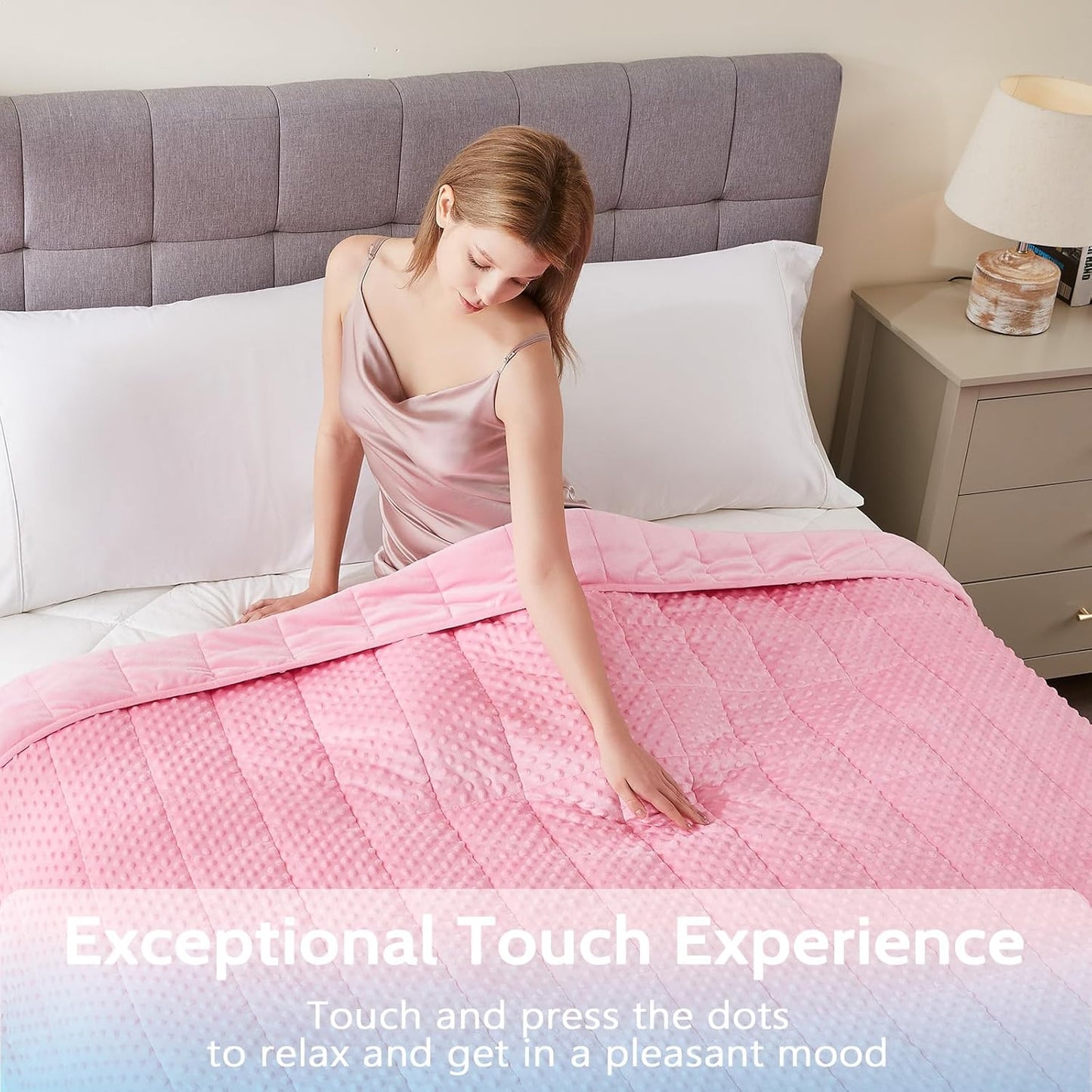 L'AGRATY Weighted Blanket for Adult - 48"x72" 15lbs Minky Dots Heavy Blanket with Glass Beads: Soft Breathable for All-Season Summer Fall Winter Thick Comfort for Sleeping