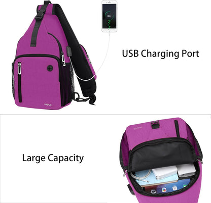 MOSISO Sling Backpack Bag, Crossbody Shoulder Bag Travel Hiking Daypack Chest Bag with Front Square Pocket&USB Charging Port