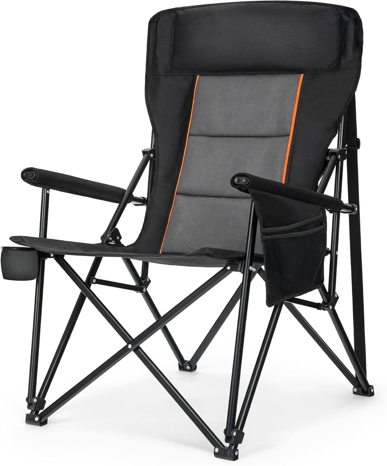LET'S CAMP Oversized Camping Chairs 29.52" High Back Heavy Duty Lawn Chair Support 500LBS, Portable Collapsible Chair with Cup Holder, Side Pocket(Black)