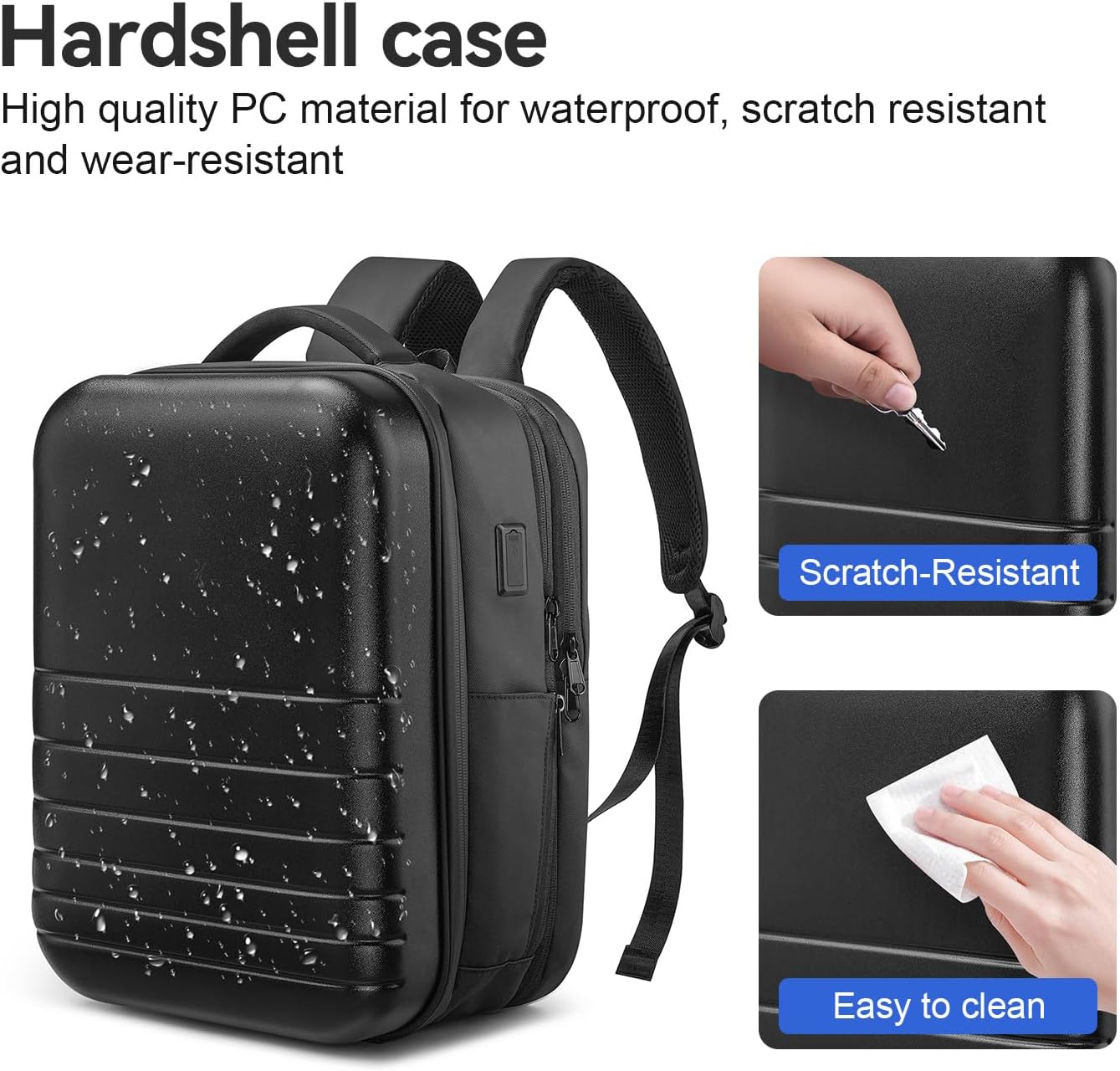 SOKOK Carry On Travel Backpack Waterproof Business Backpack Expandable with Laptop Compartment and Charging, Hardshell Computer Backpack for Men and Women, Black