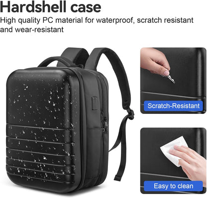 SOKOK Carry On Travel Backpack Waterproof Business Backpack Expandable with Laptop Compartment and Charging, Hardshell Computer Backpack for Men and Women, Black