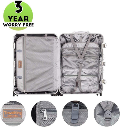TRAVELKING All Aluminum Luggage Zipperless Hard Shell Suitcase with TSA Lock Spinner Wheels Lightweight Metal Alloy Suitcases (Silver, 24 inch)