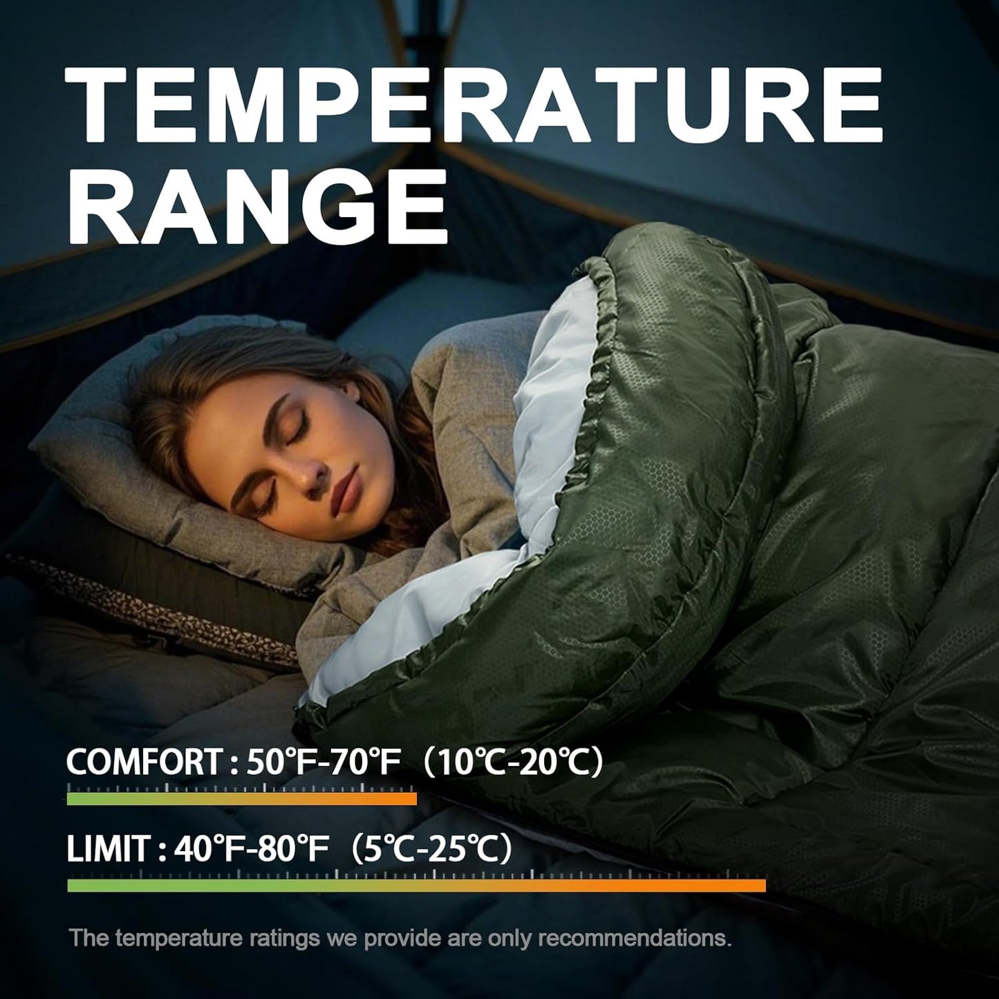 Sleeping Bags for Adults Cold Weather,Portable, Waterproof,Lightweight Camping Sleeping Bag for Tall Girls Boys with Compression Sack for Warm Camping, Hiking, Outdoor & Indoor