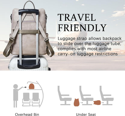 Shrrie Vegan Leather Laptop Backpack for Women 15.6 inch Work Backpack Fashion Travel Backpack Purse for Business College