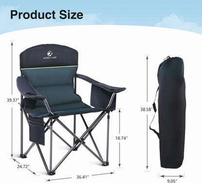 HIGH POINT SPORTS Camping Folding Chair, Heavy Duty Oversized Portable Outdoor Chair, Foldable Camp Chair with Cup Holder and Cooler Bag Support 450 LBS, Green…