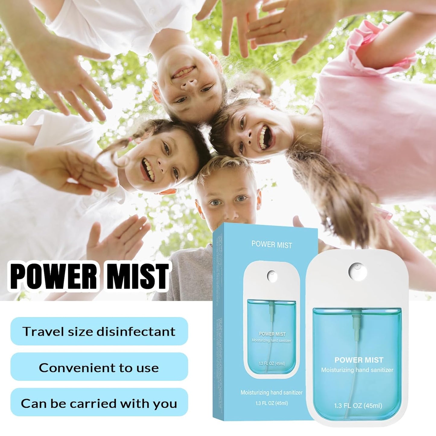 Power Mist Hydrating Hand Sanitizer Spray, Portable Travel-Size Hand Sanitizer Spray, 500-Sprays Each，Suitable for Both Adults and Children (3PCS)