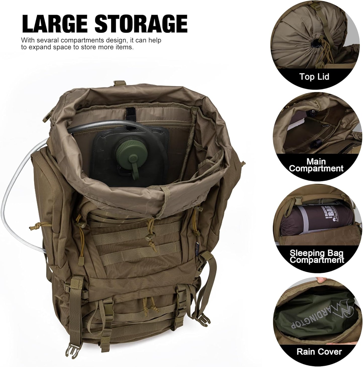 Mardingtop 60L Military Internal Frame Backpack for Hiking,Camping,Hunting,Rucksack Backpack with Rain Cover