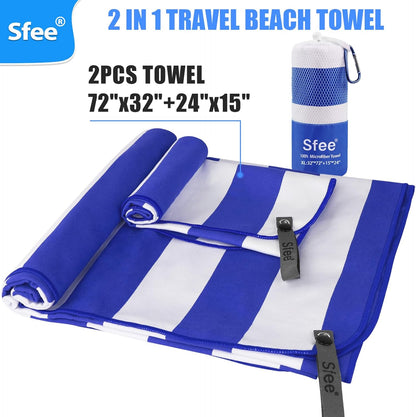 Sfee 2 in 1 Microfiber Oversized Beach Towel, Quick Dry Towel Travel Camping Towel Super Absorbent Compact Lightweight Sports Gym Towels for Beach,Gym, Hiking, Pool, Backpacking, Bath, Yoga