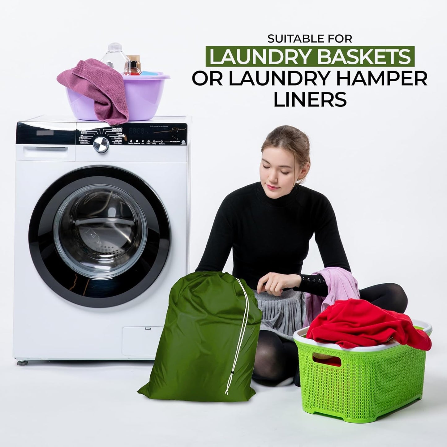 Laundry Bag with Locking Closure Drawstring – Extra Large Heavy Duty 100% Nylon, Large & Foldable Clothes Sack – Lightweight Dirty Laundry Organizer for Travel, Dorm, Gym – L 40" x H 50" (ARMY GREEN)