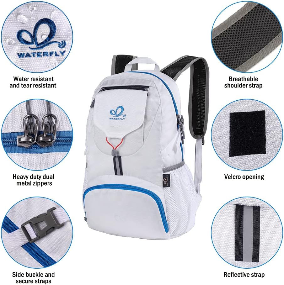WATERFLY Small Lightweight Packable Backpack: 20l Ultra Light Foldable Travel Hiking Camping Daypack Day Pack for Man Woman