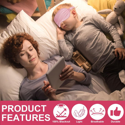 2Pack Silk Sleep Mask,IEKEODI Eye Mask for Sleeping,Elastic Blackout Eye Mask & Blindfold for Full Night's Sleep,Travel and Nap(Black+Pink)