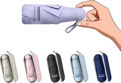 BAODINI Travel Mini Umbrella for Purse With Case Small Compact UV Sun Protection Sun Lightweight Tiny Pocket Manual Open Close Umbrella for Women Kids and Men