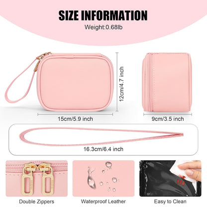 Relavel Mini Makeup Bag with Led Mirror, Small Cosmetic Bag with 3 Light Modes, Rechargeable Portable Makeup Pouch with Hands-Free Wrist Strap for Pool Parties丨Work Touch-Ups丨Travel - Pink