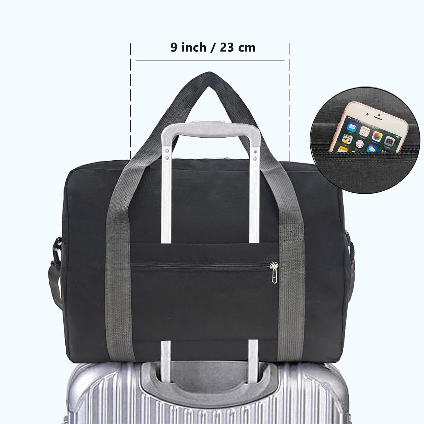 For Spirit Airlines Personal Item Bag 18x14x8 in Underseat Carry-on Luggage foldable Travel Duffle Bag for Airplanes(30L, Black)