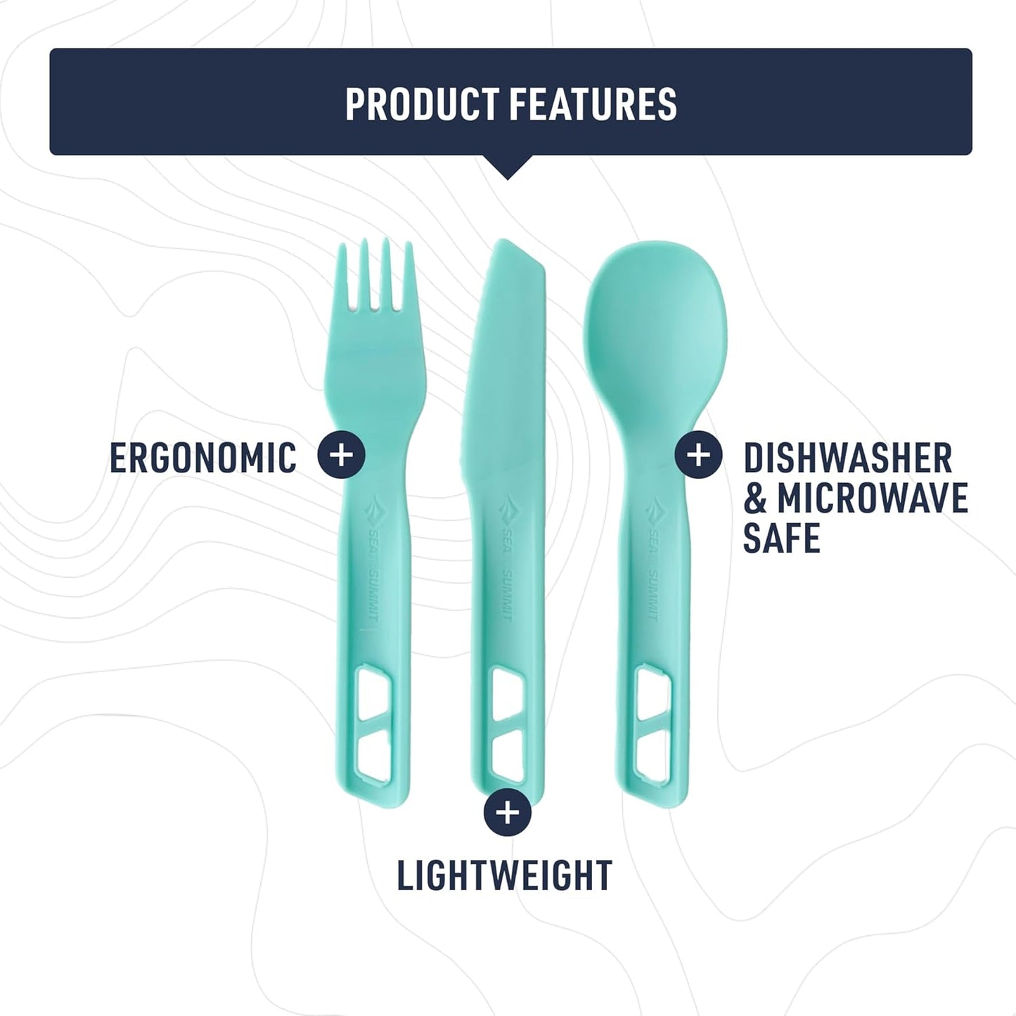 Sea to Summit Passage Camp Cutlery Set, Fork, Spoon and Knife, Aqua Sea Blue