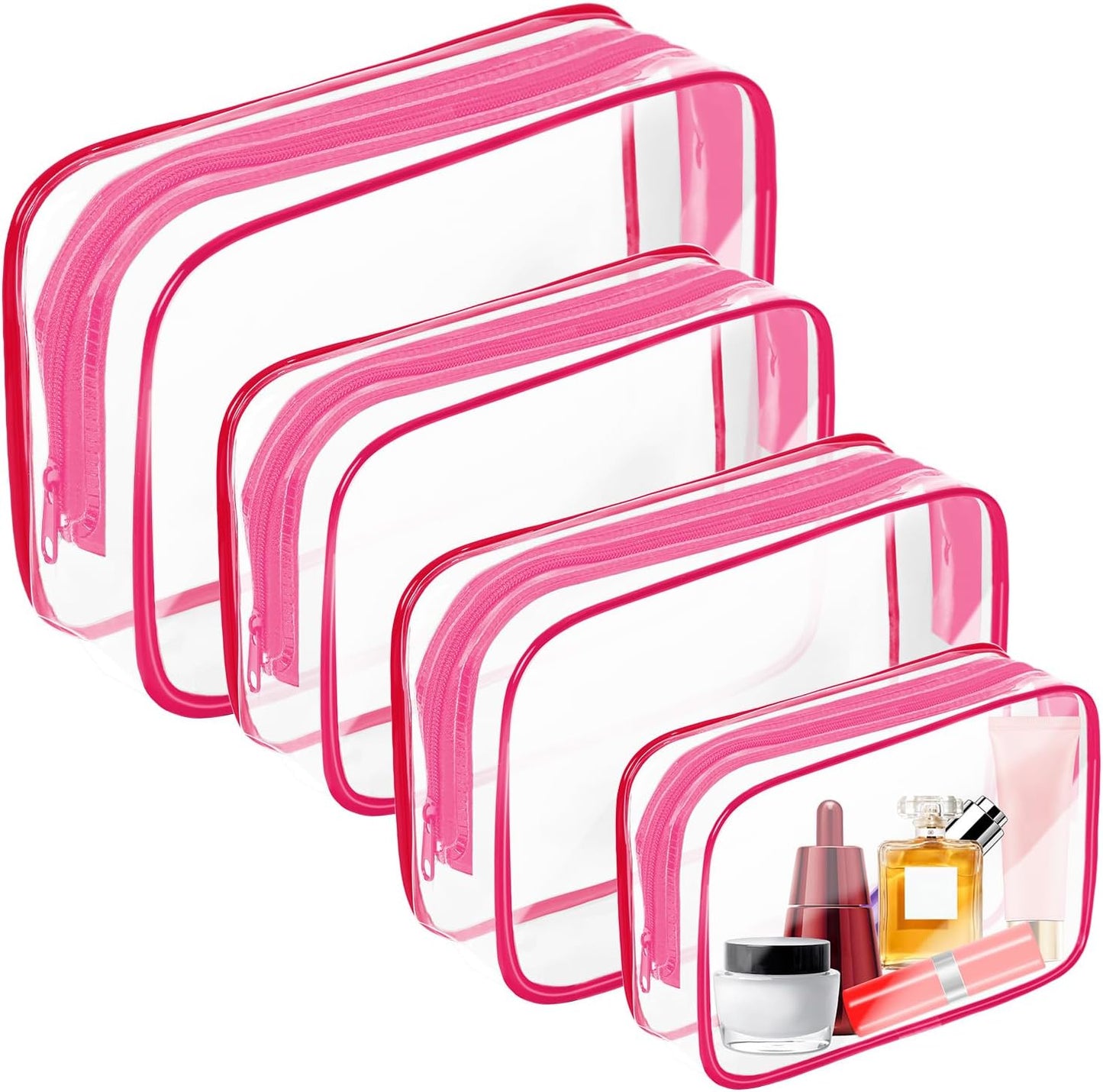 AURUZA 4 Pack Clear Toiletry Bag, Portable Travel Makeup Pouch with Zipper, TSA Approved Organizer, PVC Cosmetic for Airport Airline Compliant
