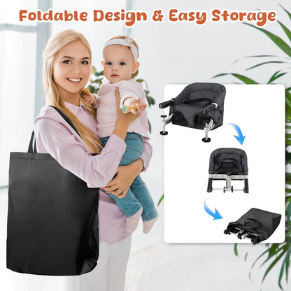 Hook On High Chair, Jozzve Baby High Chair, Portable High Chair for Travel, Foldable Fast Table Chair with Storage Bag, Baby Feeding Seat Clip On High Chair for Home and Travel (Black)