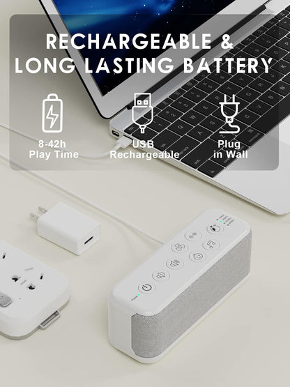 OnLyee White Noise Machine for Office Privacy & Noise Canceling, USB Rechargeable Sound Machine for Sleeping Adults, 42 Soothing Sounds, Lullabies, Fan Sounds, Auto-Off Timer – Ideal for Sleep & Focus
