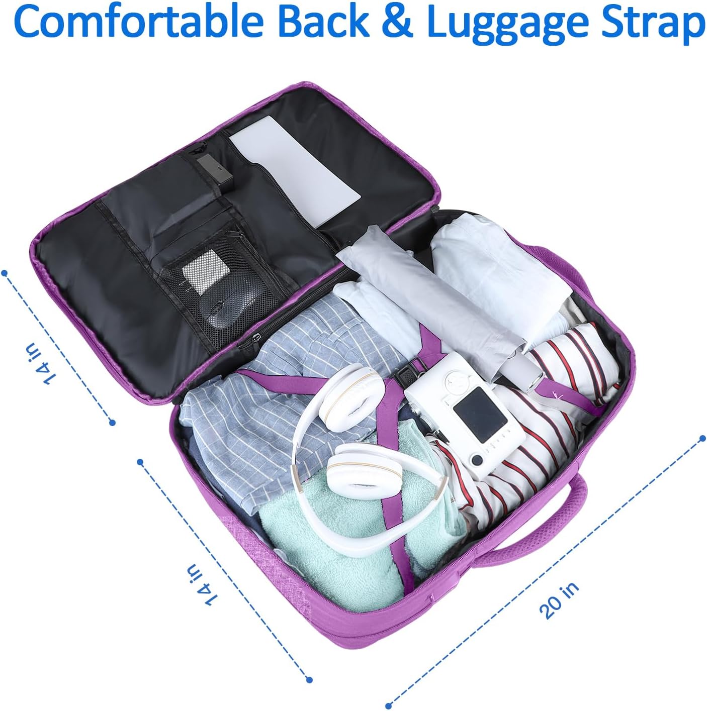 50L Carry On Backpack, Extra Large Laptop Backpack, Travel Backpack for Women, Expandable Water Resistant Big Bag Anti-Theft Business Daypack Fit 17 Inch Laptop with USB Port,Purple