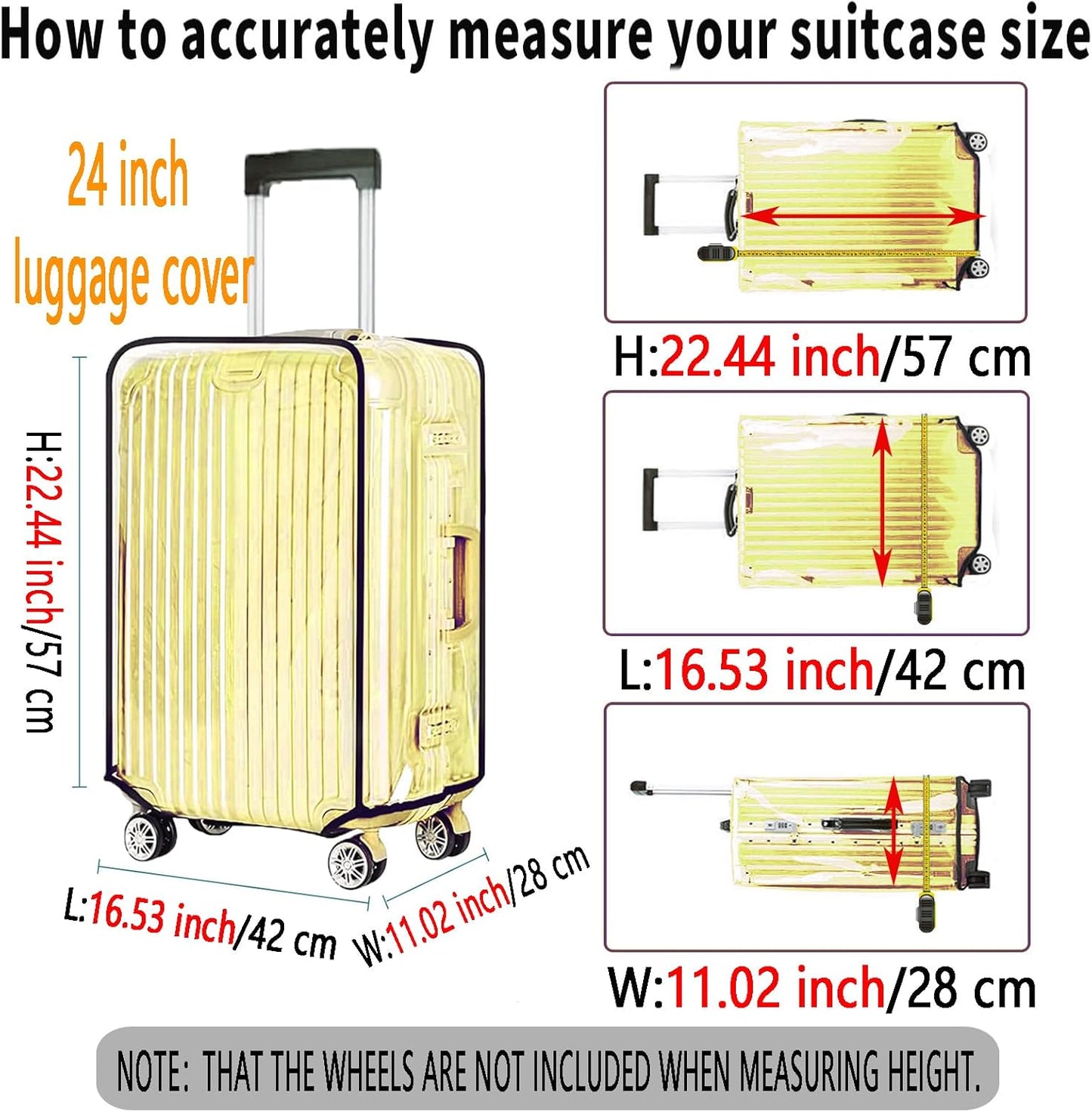 24 Inch Clear PVC Luggage Cover, 0.2mm Thick Lightweight Waterproof, Dustproof, Anti-Scratch Suitcase Cover, Luggage Covers for Suitcase TSA Approved, Fits 23"-24" Wheeled Luggage