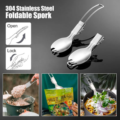 Odoland Camping Mess Kit Silicone Collapsible Bowl, Cup & Stainless Steel Spoon for 1 Person Backpacking Outdoor, Camping, Hiking and Picnic