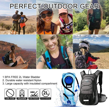 15L Insulated Hydration Backpack Pack with 2L Water Bladder Lightweight Hiking Backpack Bag for Women Men Daypack for Hiking Running Festival Camping Biking