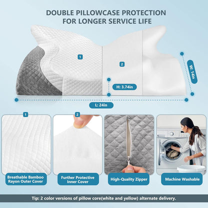 ZAMAT Adjustable Cervical Memory Foam Pillow, Odorless Neck Pillows for Pain Relief, Orthopedic Pillows for Sleeping with Cooling Pillowcase, Ergonomic Support Pillow for Stomach, Back, Side Sleeper