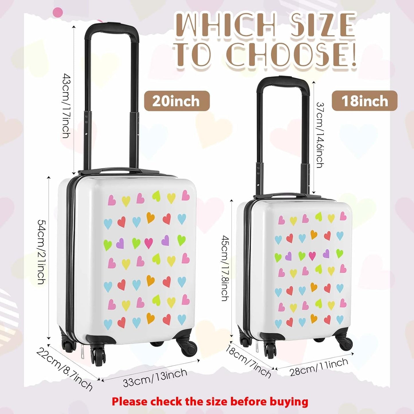 Sanwuta 4 Pcs Kids Luggage Set Kids Backpack Travel Rolling Suitcase with Wheels U-shape Pillow Childrens Gift for Girls Boys(20 Inch,Heart Style,White)