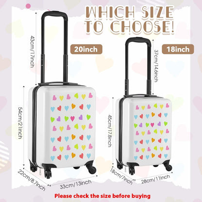 Sanwuta 4 Pcs Kids Luggage Set Kids Backpack Travel Rolling Suitcase with Wheels U-shape Pillow Childrens Gift for Girls Boys(20 Inch,Heart Style,White)