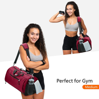 TOPDesign Gym Bag for Women & Men, Unisex Duffel Bag with Shoe Compartment & Wet Pocket for Travel Sports Gym (M Red)