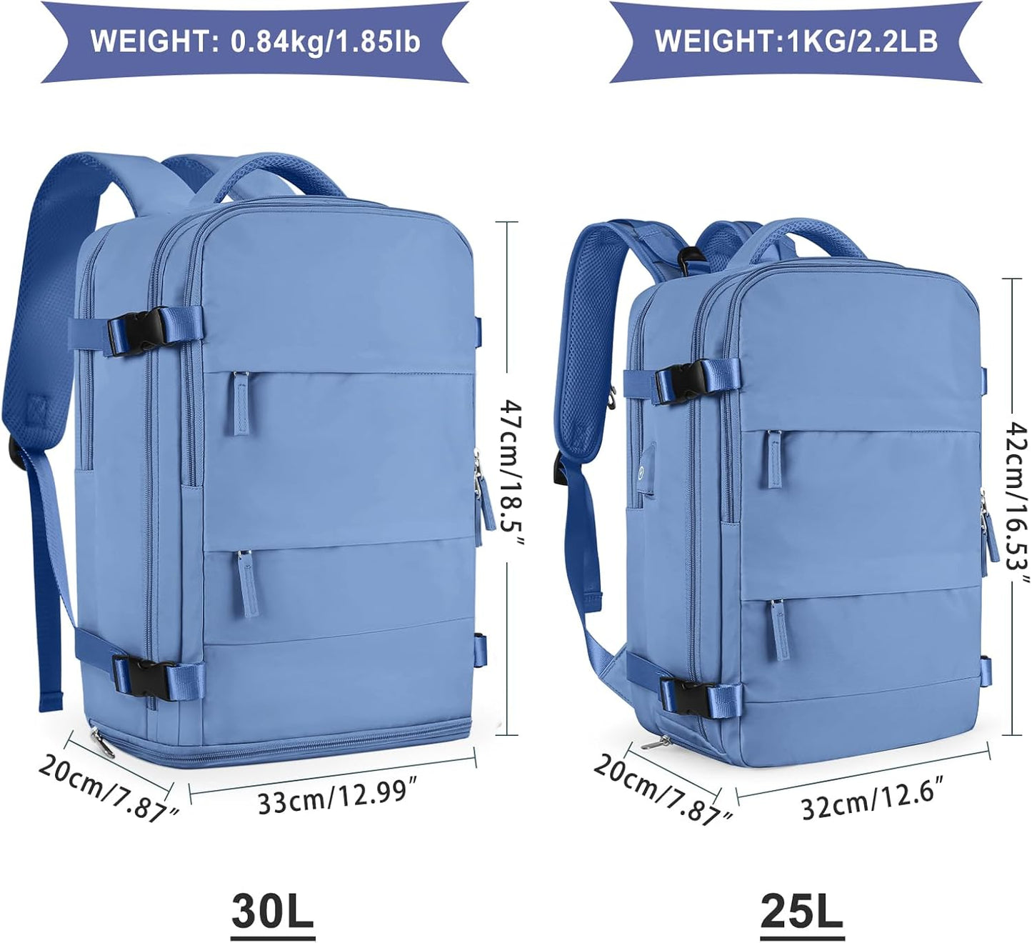 coowoz Large Travel Backpack For Women Men,Carry On Backpack Flight Approved,Hiking Backpack Outdoor Rucksack Casual Daypack Fit 15.6 Inch Laptop Shoes Compartment (Sky Blue L)