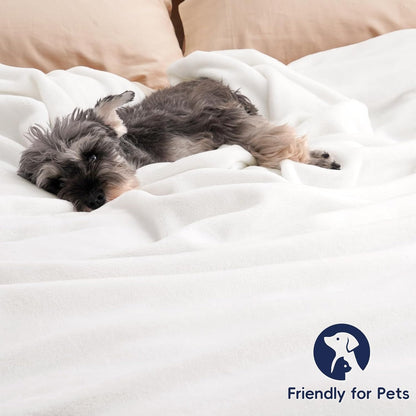 PHF Ultra Soft Fleece Blanket Queen Size, No Shed No Pilling Luxury Plush Cozy 300GSM Lightweight Blanket for Bed, Couch, Chair, Sofa Suitable for All Season, 90" x 90", White