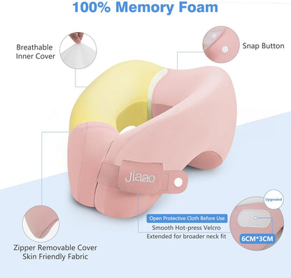 Neck Pillow Airplane, Ergonomic Memory Foam Travel Pillows for Long Flights, 3D Eye Masks, Ear Plugs and Portable Drawstring Bag, Napping Pillow for Home, Sleep Rest, Family and Travel Use