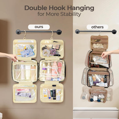 Hanging Travel Toiletry Bag for Women Detachable Toiletry Bag with 6 Compartments Large Makeup Bag Cosmetic Organizer for Bathroom Shower Business Trips Camping，Black