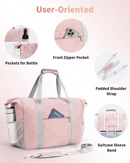 Narwey 18x14x8 Inches Travel Bag Spirit Airlines Frontier Personal Item Bag, Travel Duffel With Wet Pocket Carry on Bag for Airplane Underseat Duffle Overnight for Women and Men (Pink)
