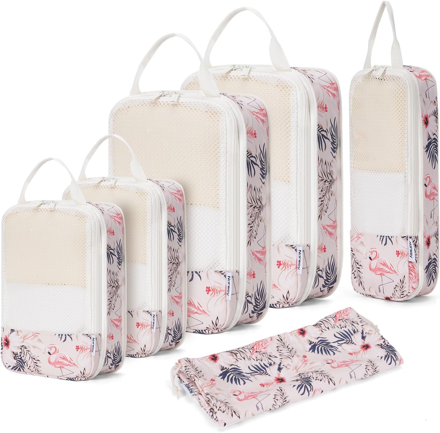 Narwey 6 Set Compression Packing Cubes for Travel Kids Women Carry on, Packing Organizers Bag for Backpack Luggage Suitcase Duffle Bags