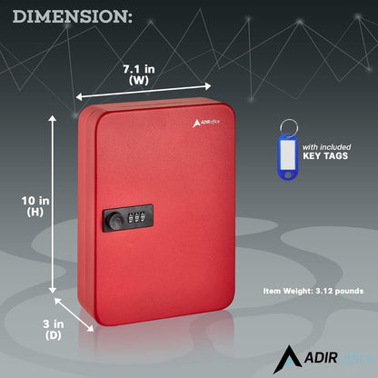 AdirOffice Key Lock Box – 48 Key Hooks Wall Mounted Key Cabinet Lock Box, Car Keys Holder Box, Lockable Key Storage Box - Metal Key Box Organizer with for Home and Office