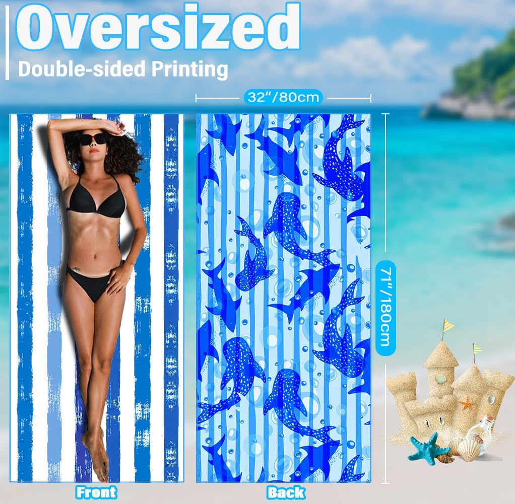 Lightweight Thin Microfiber Beach Towel Sand Free Quick Dry Absorbent Compact Soft Pool Swim Travel Towels Extra Large Oversized Beach Accessories Packable Essentials Stuff Gifts for Adult