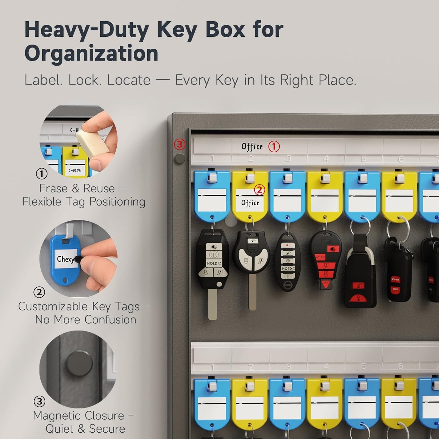 48 Key Cabinet Organizer, Key Lock Box, Key Safe Security Storage Lockbox Holder for Valets, Hotels, Car and House Keys, Key Keeper Box – Black