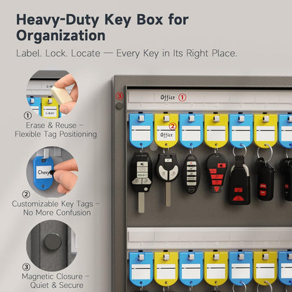 48 Key Cabinet Organizer, Key Lock Box, Key Safe Security Storage Lockbox Holder for Valets, Hotels, Car and House Keys, Key Keeper Box – Black