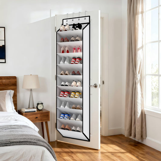 KEEPJOY 10 Tiers White Over Door Shoe Organizer Storage, Hanging Shoe Holder for Door with Large Deep Pockets, Fit 20-30 Pairs Shoe Rack for Sneakers, Boots. (White)