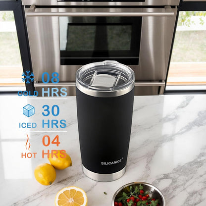 Black Velvet Touch 20oz Tea Tumbler with Lid - Spill Proof,Dishwasher Safe,Durable Thermal Insulated Cup for Hot & Iced Coffee,Portable Coffee Mug,Wine,Cola,Drinkware Small Bottle
