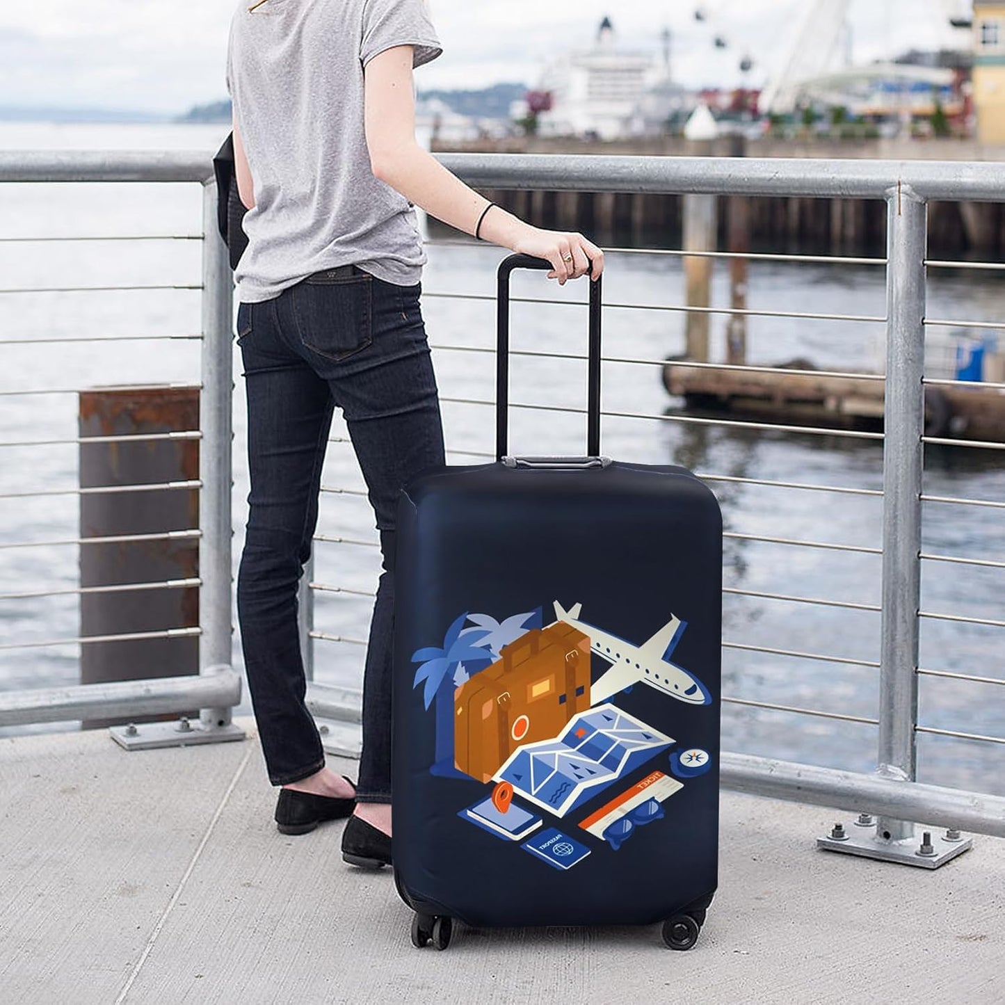 HYPER VENTURE Washable Luggage Cover - Fashion Suitcase Protector Fits 18-22 Inch Luggage (Journey, S)