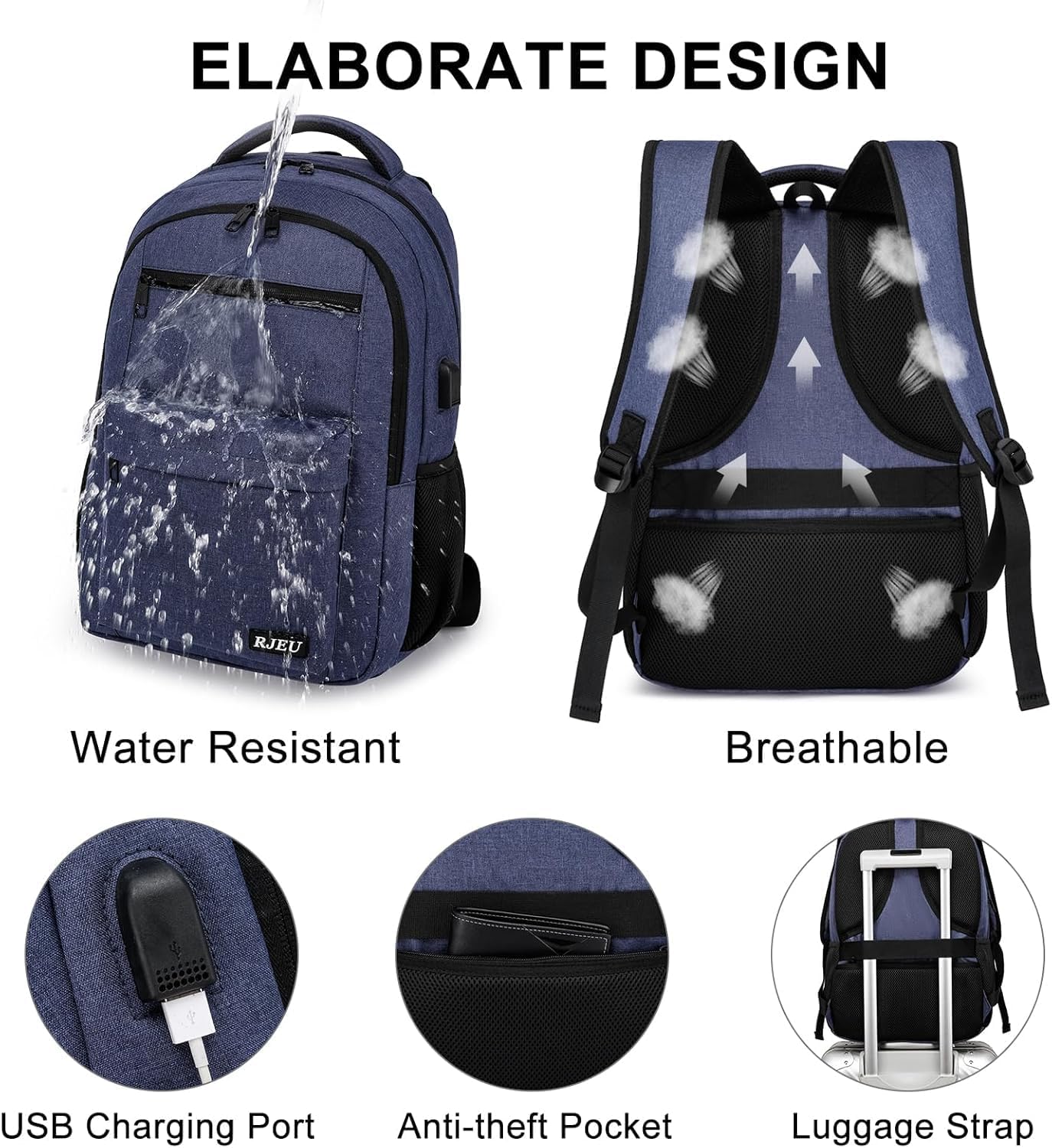 School Backpack for Teen Boys, 17.3 Inch Laptop, USB Charging Port, Anti-Theft & Water-Resistant College Bookbag, Durable Student Backpack for High School and University, Blue