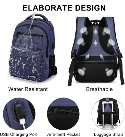 School Backpack for Teen Boys, 17.3 Inch Laptop, USB Charging Port, Anti-Theft & Water-Resistant College Bookbag, Durable Student Backpack for High School and University, Blue