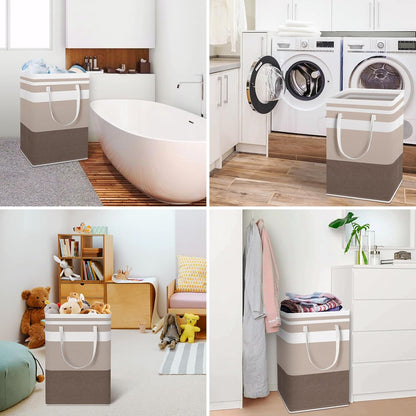 HomeHacks 2-Pack Large Laundry Basket, Waterproof, Freestanding Laundry Hamper, Collapsible Tall Clothes Hamper with Extended Handles for Clothes Toys in the Dorm and Family (Brown, 75L)