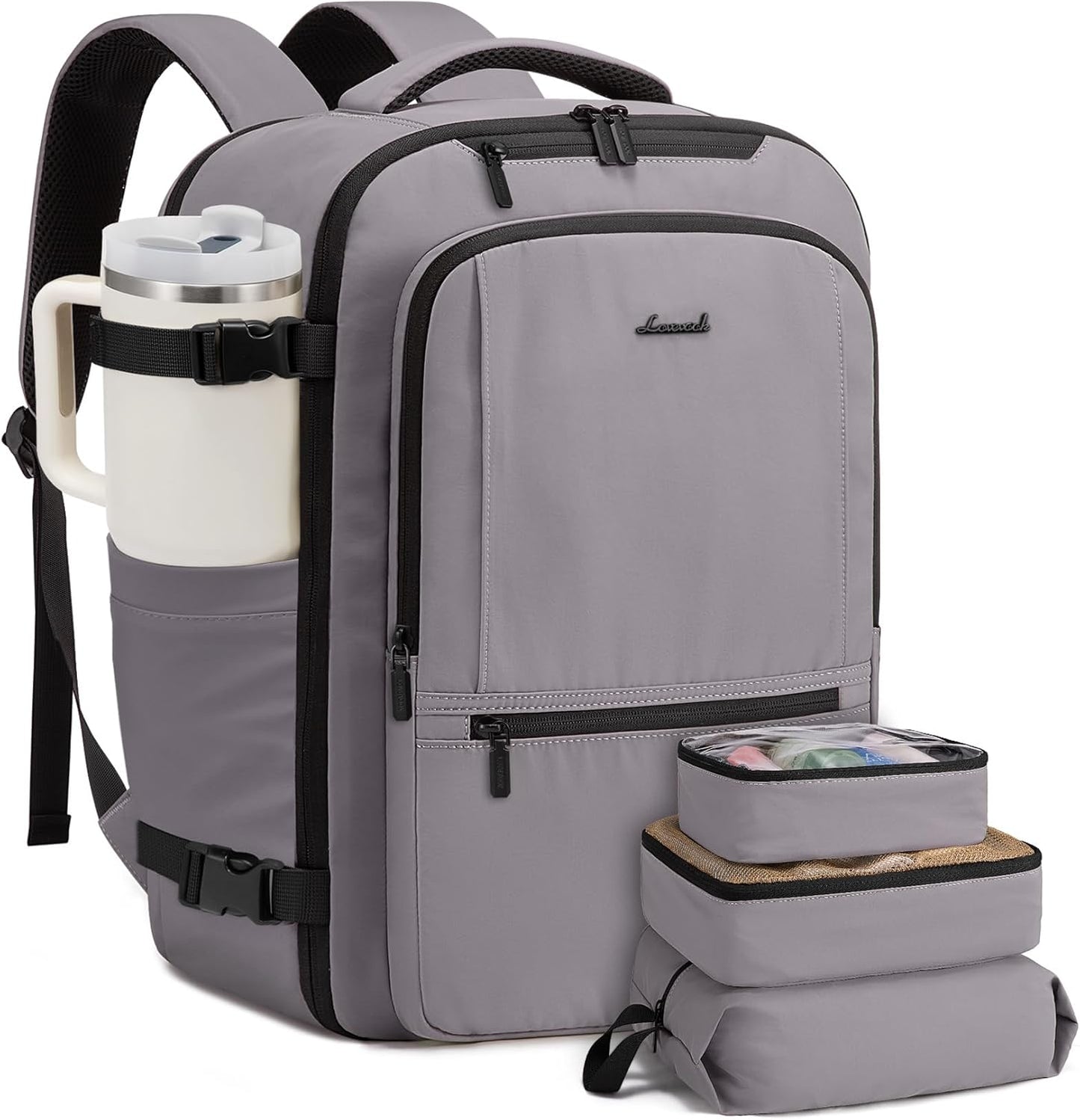 LOVEVOOK Travel Backpack for Women & Men, 50L Large Carry On Backpack Airline Approved, TSA Personal Item Weekender Bag, Water Resistant Laptop Backpacks with 3 Packing Cubes for Travel Essentials