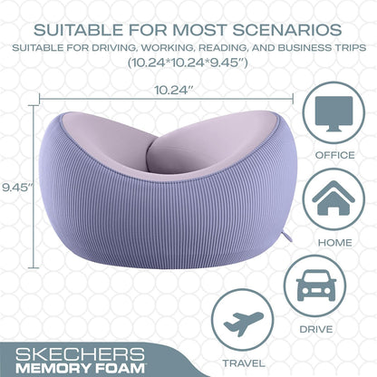 Skechers Women's Memory Foam Neck Pillow, Comfortable & Breathable Travel Pillow,Neck Pillow Airplane for Travel, Car Rides, Home, and Office Use, Ergonomic Design for Men and Women,Purple